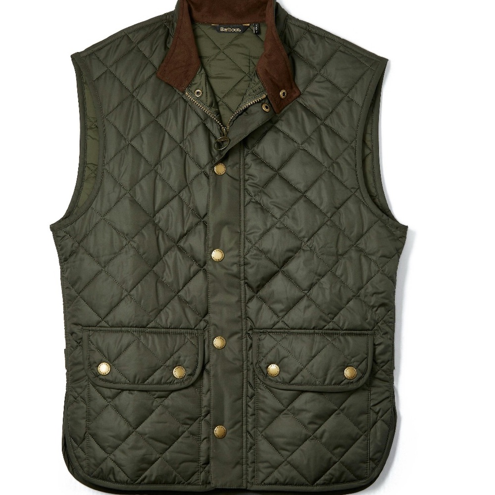 Barbour Olive Quilted Vest with Brown Collar